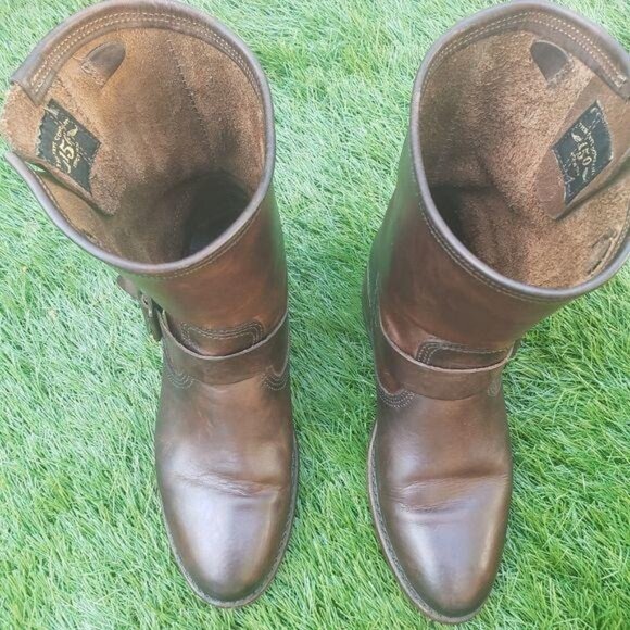 Frye veronica Brown Leather Mid-Calf Engineer Boots Size 6 - Picture 2 of 8